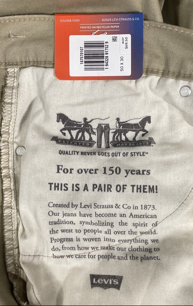 Levi's Men's 541 Athletic Taper Khaki Performance Stretch Twill Pants NWT 50x30