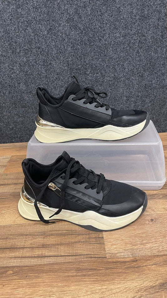 Aldo Labedar Black Gold Lace Up Side Zip Platform Sneakers Women's Size 7