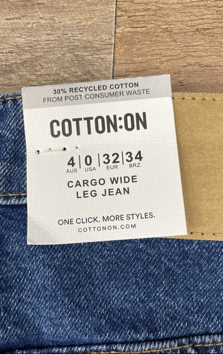 Cotton On Women's Cargo Wide Leg Jeans Nordic Blue Denim Multi Pocket NWT Sz 0