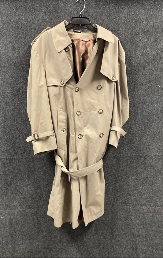 Vintage 90s TownCraft Men's Khaki Double Breasted Trench Coat Liner Sz 44 Short