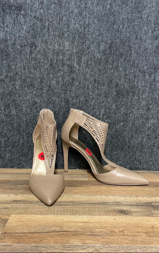 BCBGeneration Diola Taupe Leather Laser Cut Pointed Toe Heels Size 10