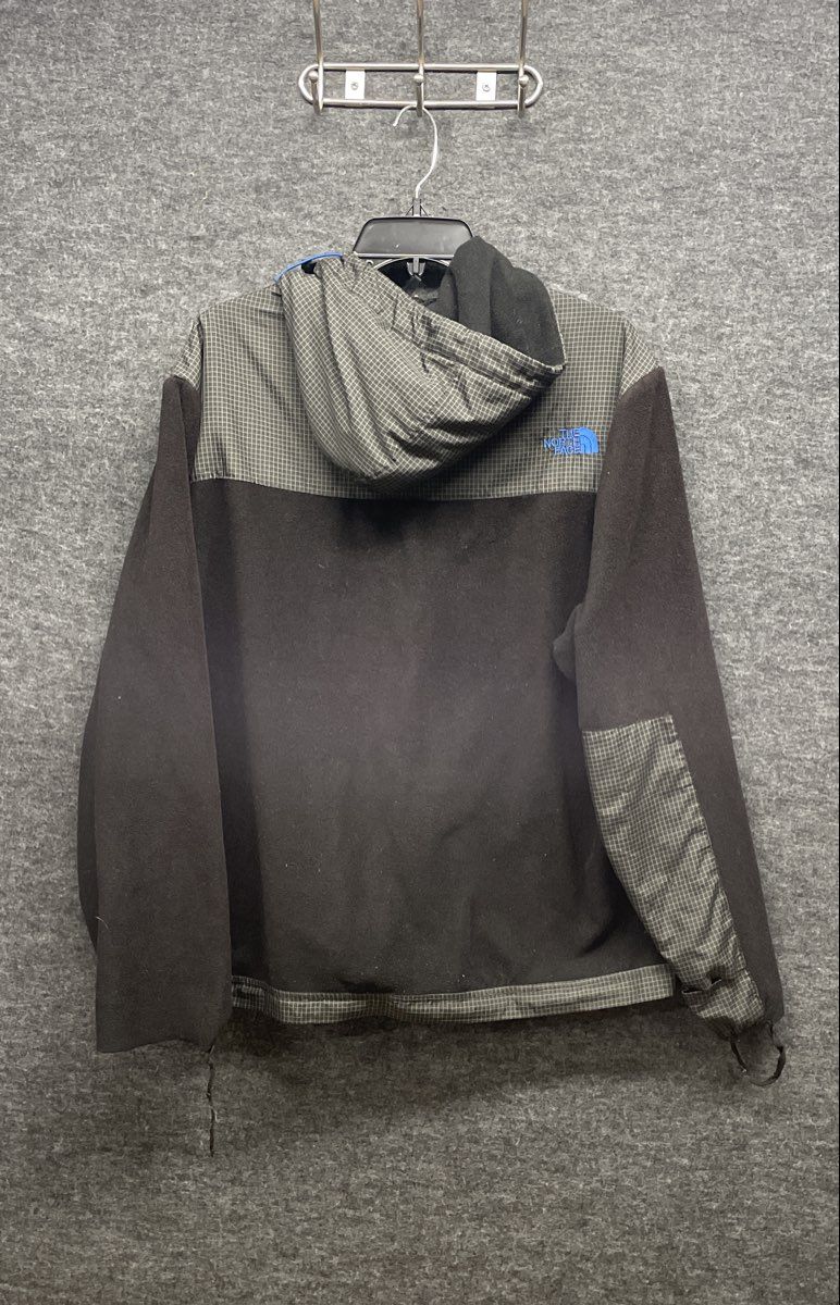 The North Face Men's Black Gray Grid Full Zip Hooded Fleece Jacket Size L