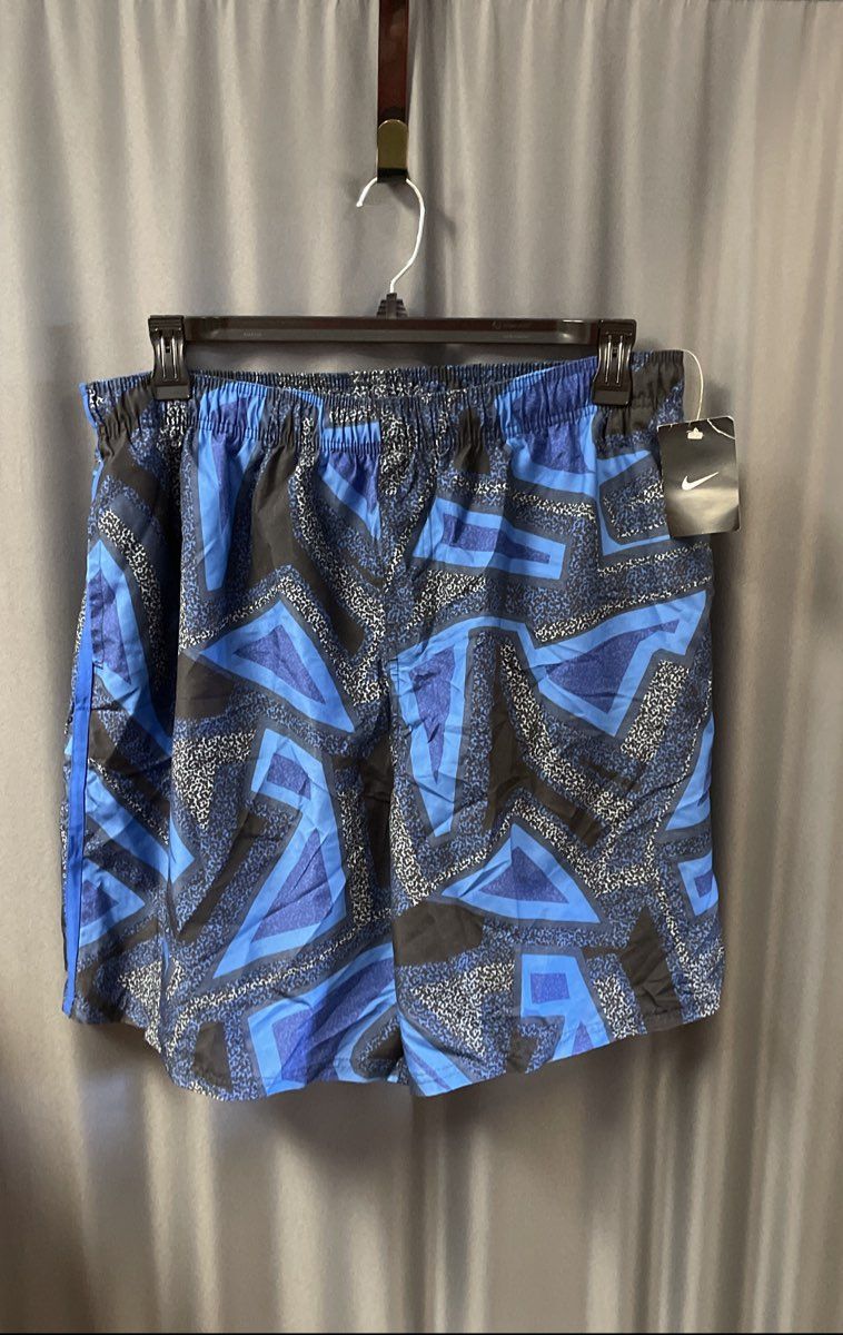 Nike Men's Blue Patterned Geometric Swim Trunks Mesh Lining Sz XXL NWT