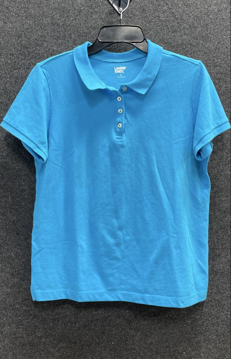 Lands' End Women's Blue Short Sleeve Cotton Pique Polo Shirt Sz M 10-12