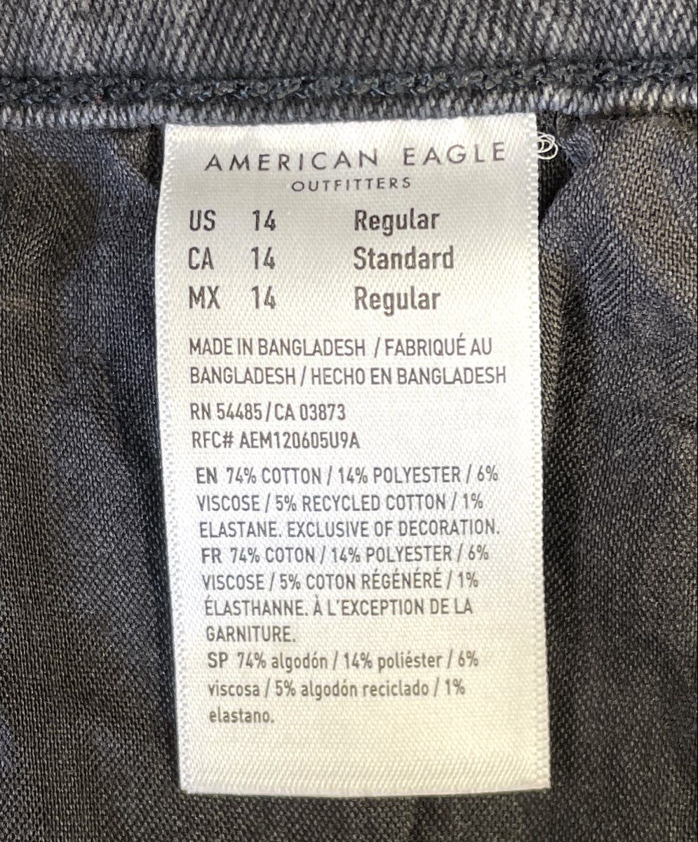 American Eagle Women's Jeans Lot of 2 Black Gray Stretch Distressed Sz 14