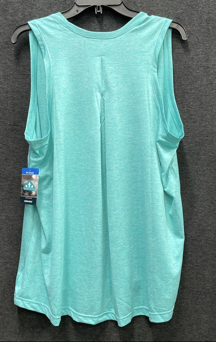 Columbia Women's Aqua Heather Omni-Wick Pleated Back Tank Top Sz 1X NWT