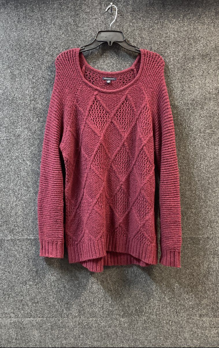 American Eagle Women's Burgundy Open Knit Argyle Diamond Pointelle Sweater Sz L