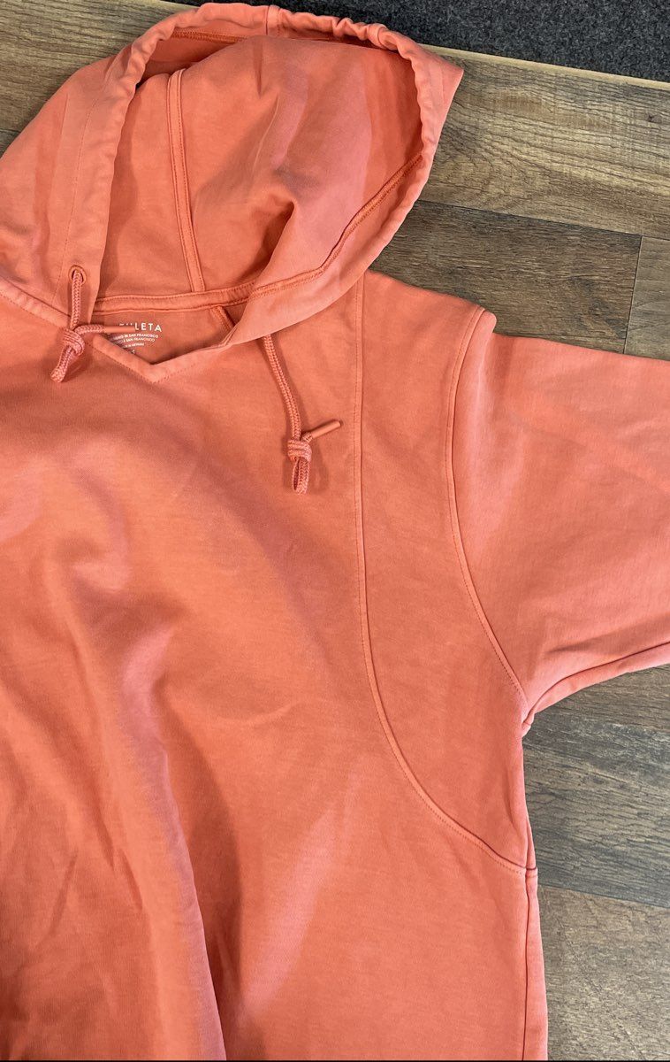 Athleta Orange Sundown Washed Cotton V-Neck Hoodie Women's XS