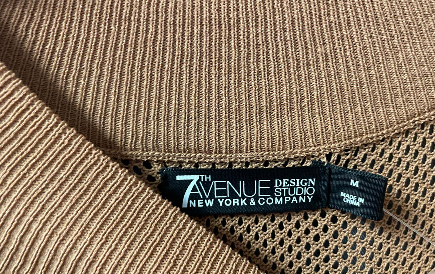 New York & Company Women's Mocha Knit Mesh Yoke Mock Neck Dress Sz M NWT