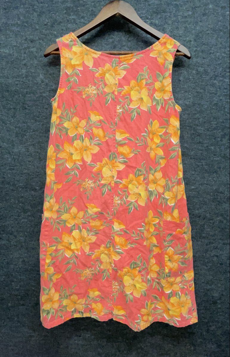 Vintage 90s White Stag Women's Orange Floral Sleeveless Shift Dress Pockets