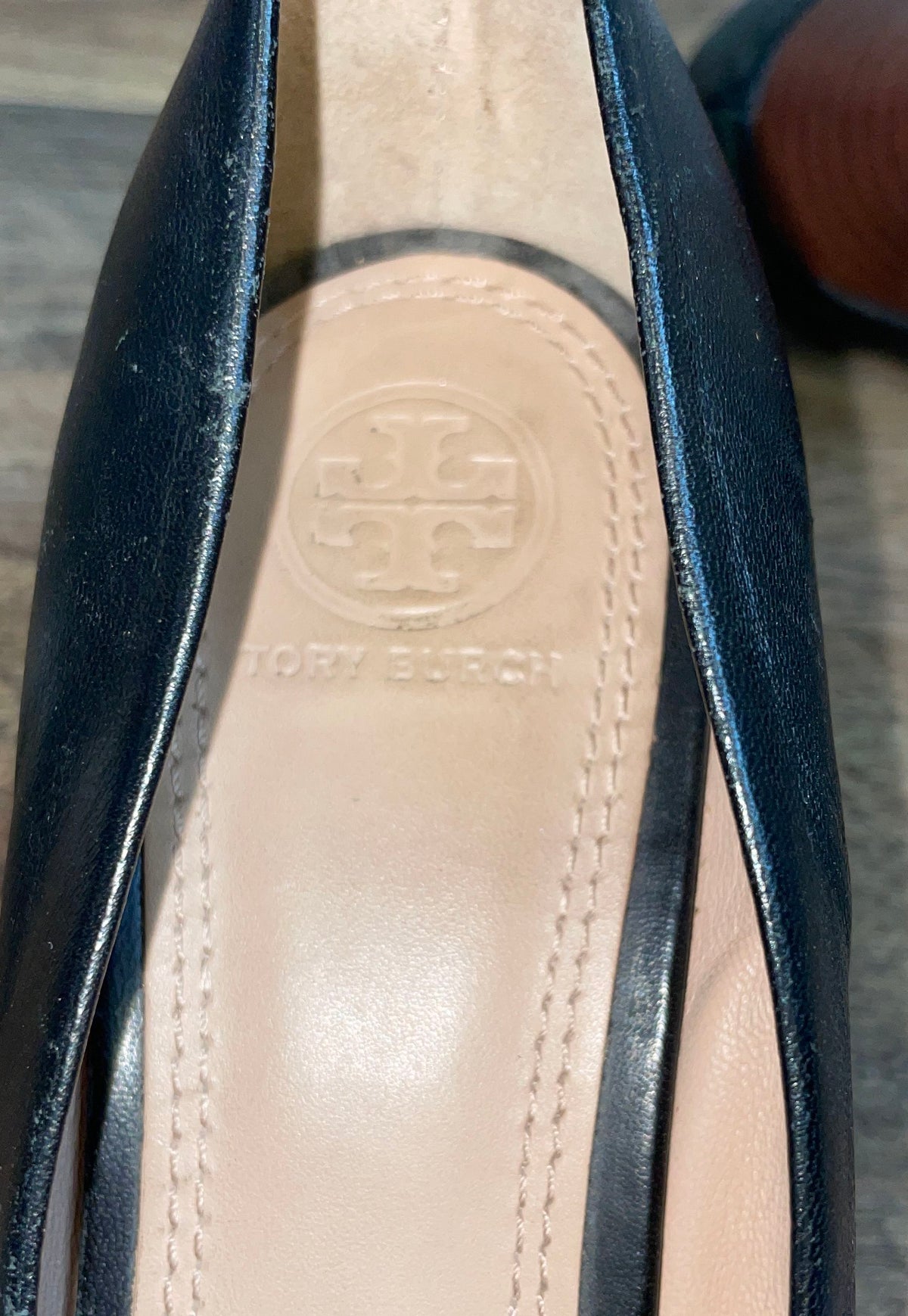 Tory Burch Black Leather Peep Toe Wedge Heels Women's Size 9.5 M