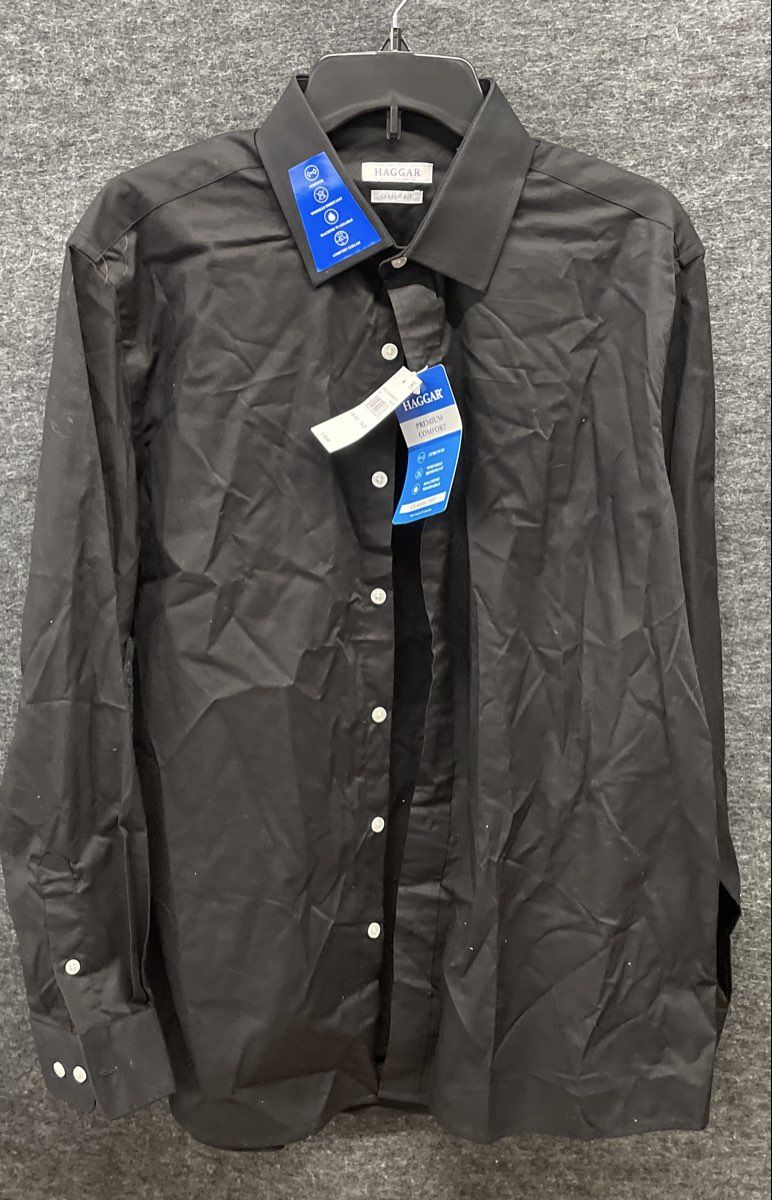 Haggar Men's Black Dress Shirt Classic Fit Stretch 16-16.5 34-35 NWT