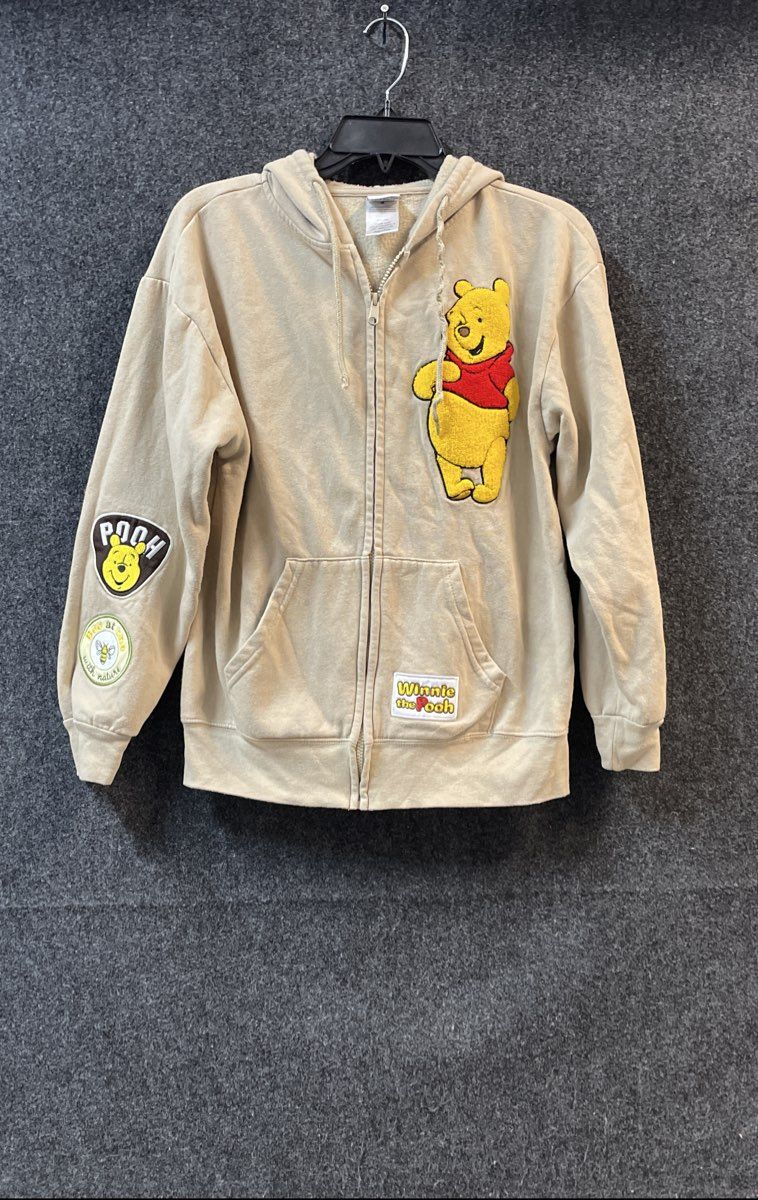 Disney Women's Winnie The Pooh Chenille Patch Full Zip Hoodie Sand Sz S