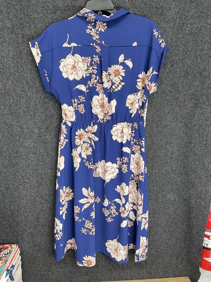 Monteau Los Angeles Women's Blue Floral Faux Wrap Surplice Dress Sz XL
