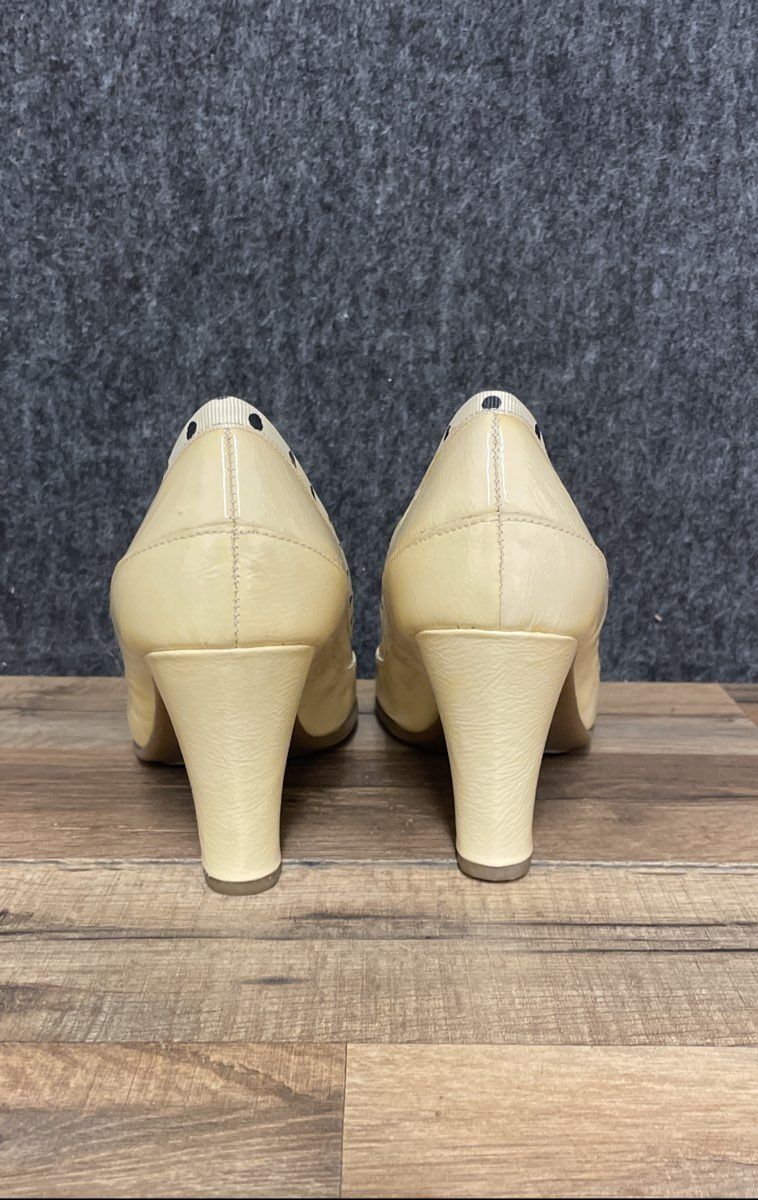 Aerosoles Benefit Cream Yellow Polka Dot Peep Toe High Heels Vintage Size 8 M