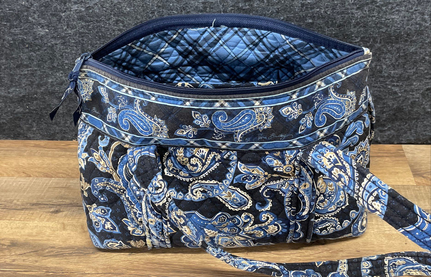 Vera Bradley Blue Black Paisley Quilted Fabric Shoulder Bag Satchel