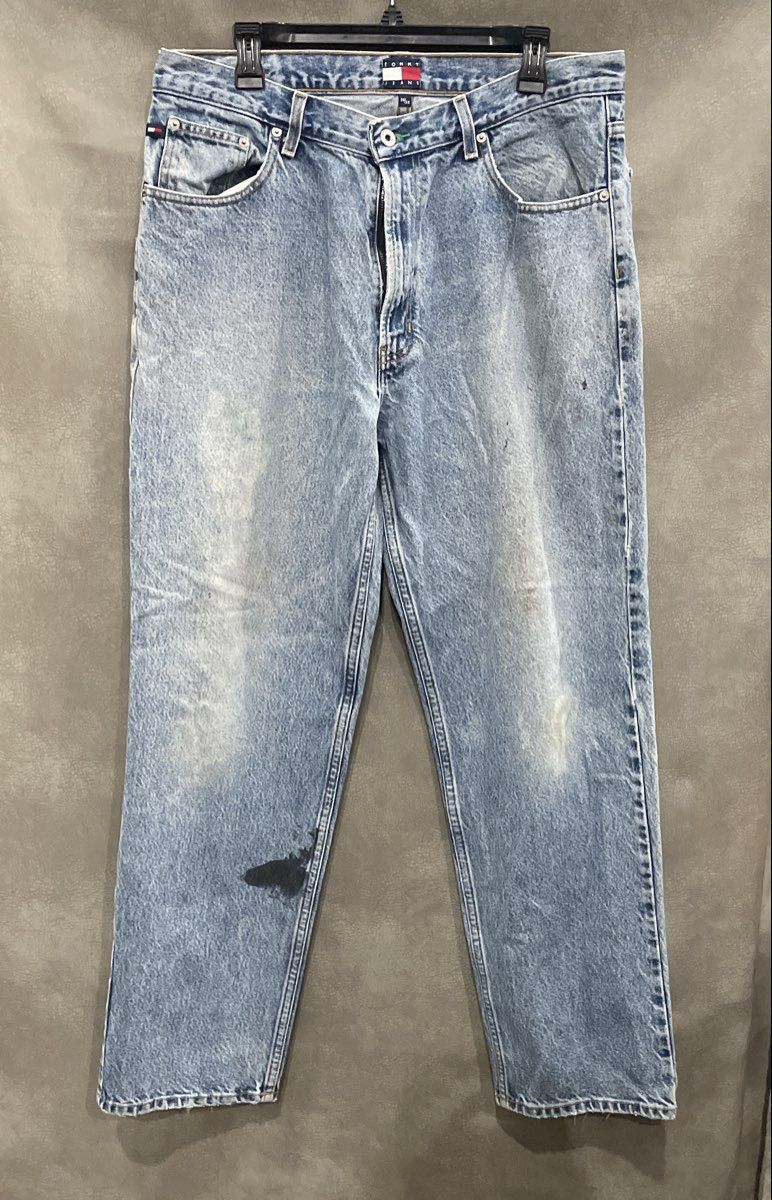 Vintage 90s Tommy Jeans Men's Light Wash Relaxed Fit Blue Denim Jeans Sz 36x32