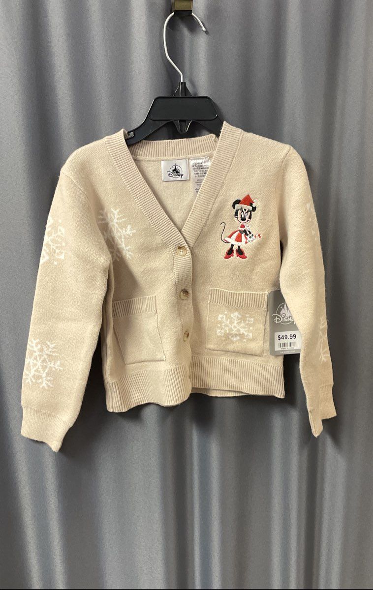 Disney Toddler Tan Minnie Mouse Christmas Snowflake Cardigan Sweater NWT Sz 3