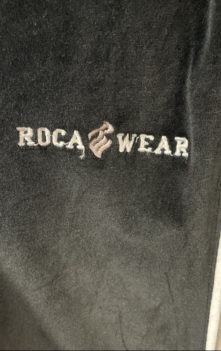 Vintage Y2K Rocawear Men's Black Velour Track Pants Grey Side Stripe Sz L 34x34