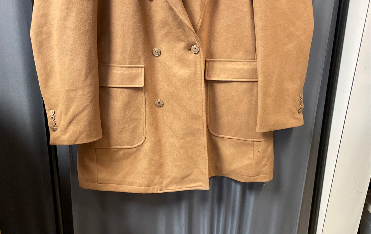 JackThreads Men's Tan Wool Blend Double Breasted Overcoat Quilted Lining Sz XXL