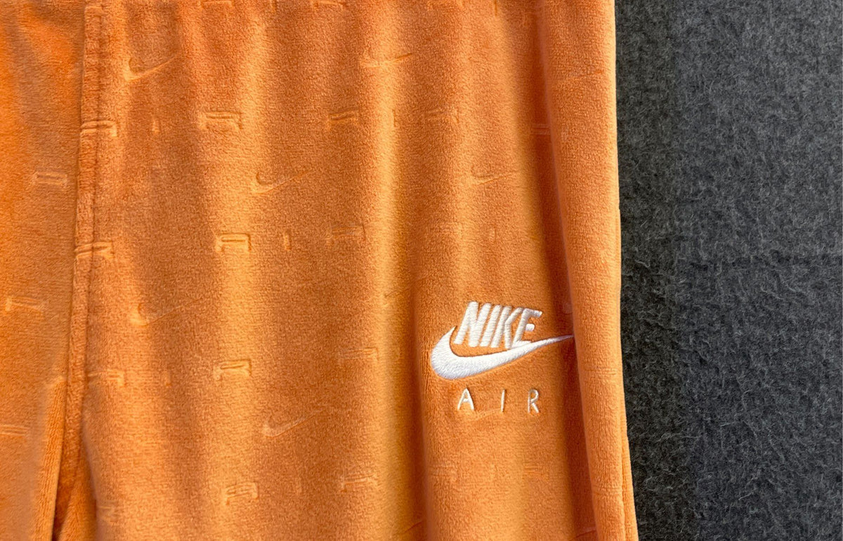 Nike Air Women's Orange Velour Monogram Logo Flared Sweatpants Size XL