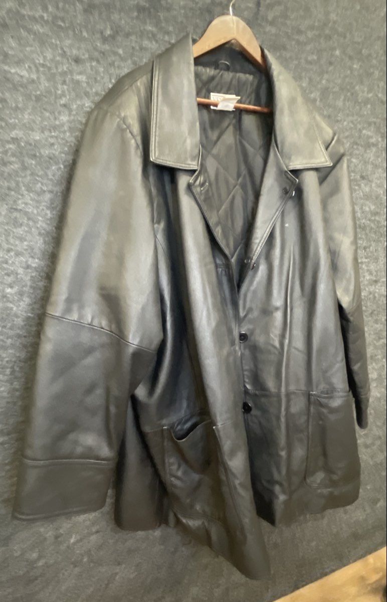 Vintage 90s Venezia Women's Black Genuine Leather Quilted Coat Size 24W