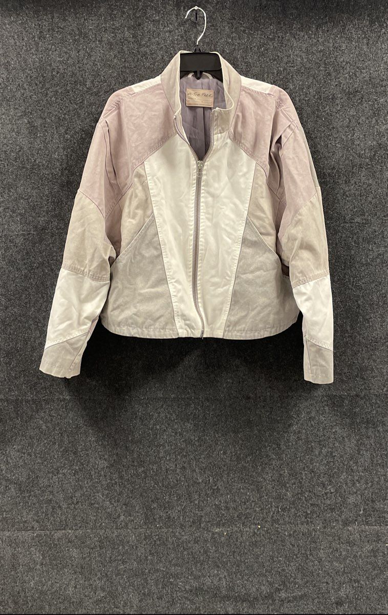 We The Free Women's Purple Colorblock Canvas Zip Up Jacket Lavender Cream Sz L