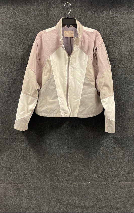 We The Free Women's Purple Colorblock Canvas Zip Up Jacket Lavender Cream Sz L
