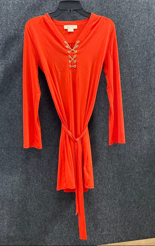 Michael Kors Women's Orange Lace Up Gold Chain Long Sleeve Dress Sz P/S
