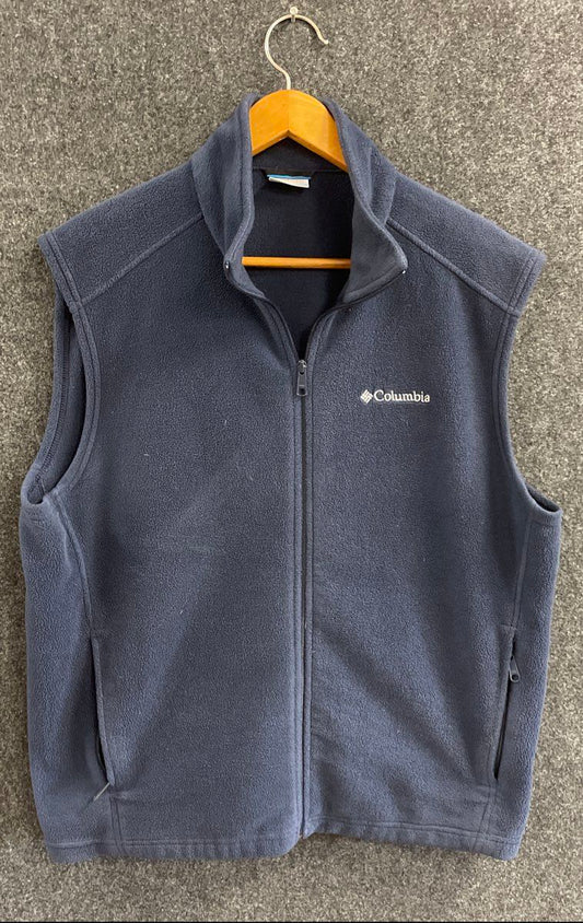 Columbia Men's Full Zip Fleece Vest Outdoor Mock Neck Blue Sz XL