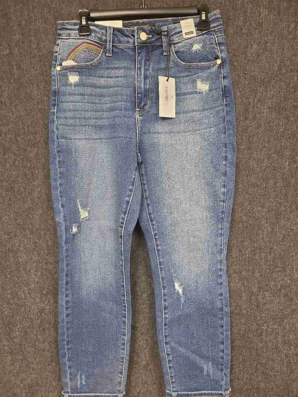Judy Blue Women's Blue Rainbow Pocket Distressed High Rise Jeans Sz 7/28 NWT