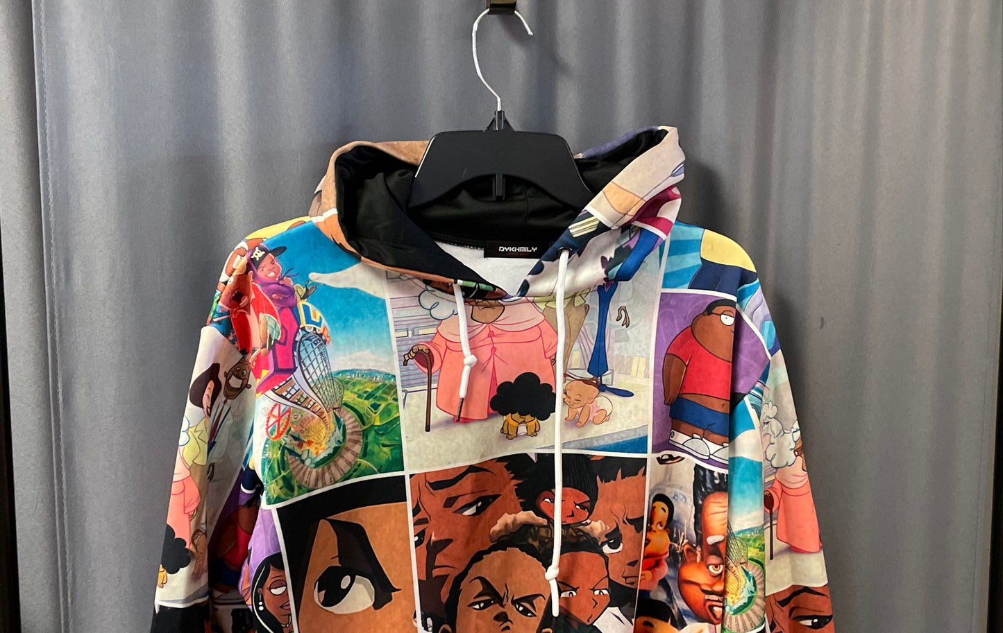 DYKHMILY Men's Boondocks Bebe's Kids Animation All-Over Print Hoodie Sz M