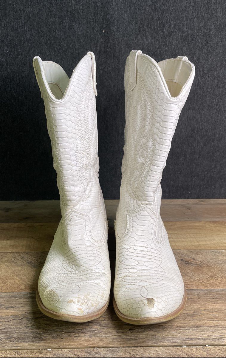 Coconuts by Matisse Gaucho White Faux Snakeskin Cowgirl Boots Size 8.5