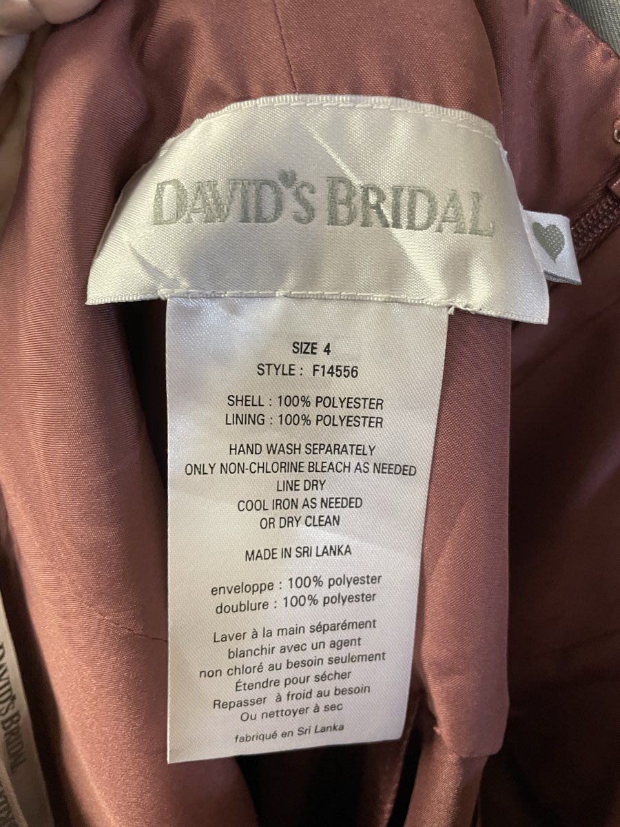 David's Bridal Women's Rosewood Pink Satin Wide Strap Tea Length Dress Sz 4 NWT