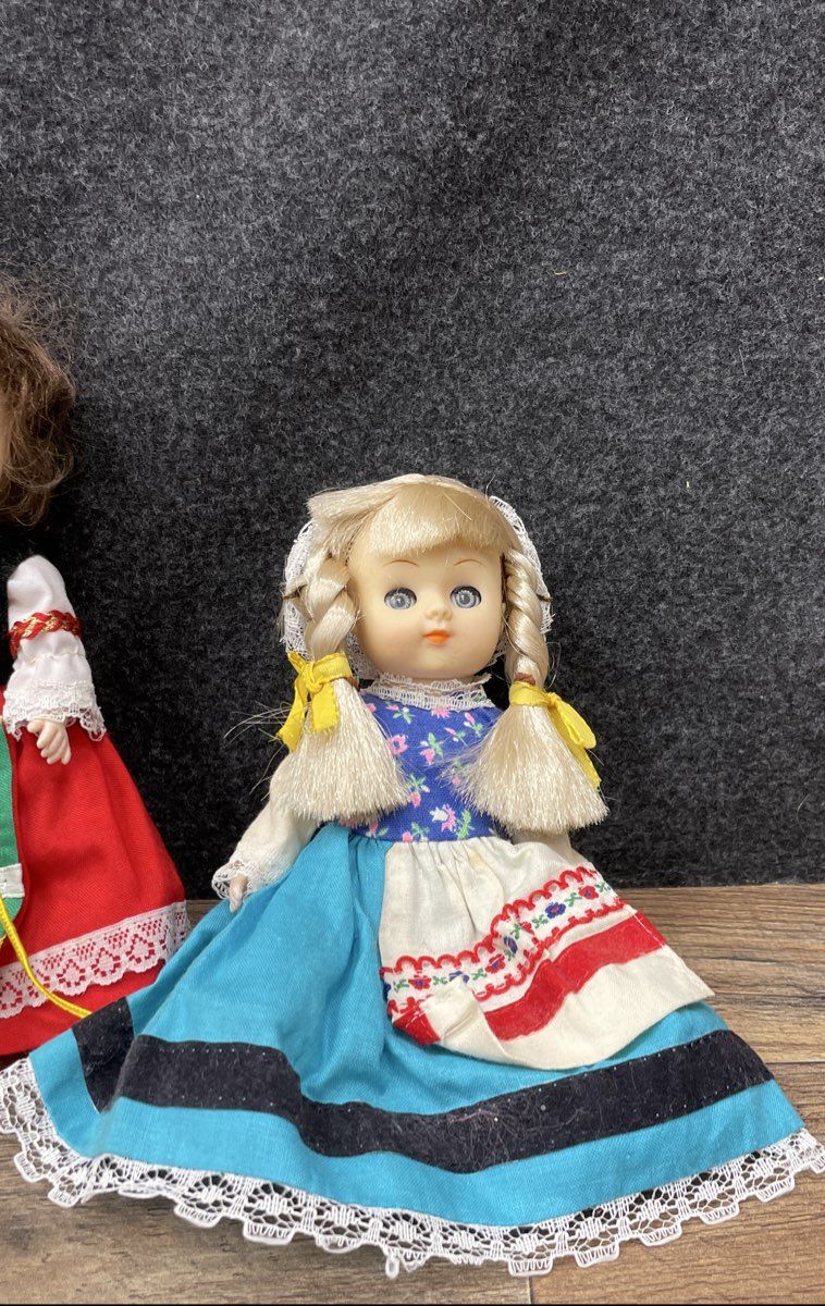 Vintage Souvenir Doll Lot 3 Pcs International Costume Hong Kong Made Sleep Eyes