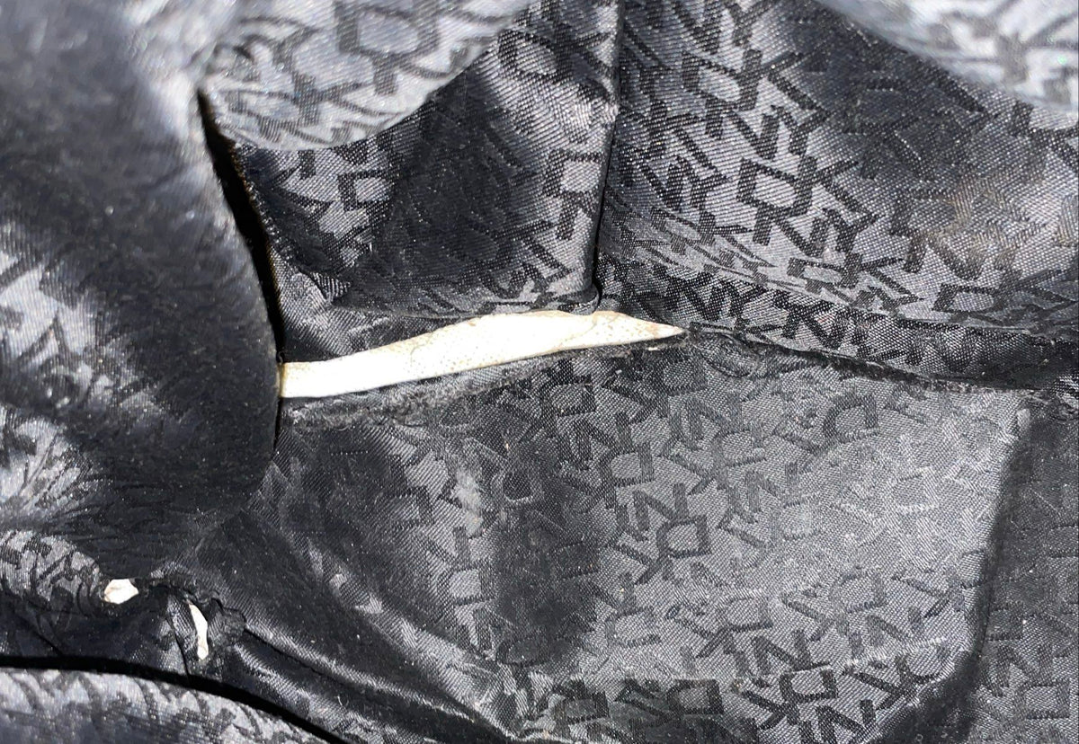 DKNY Black Monogram Logo Jacquard Tote Bag Large Silver Hardware