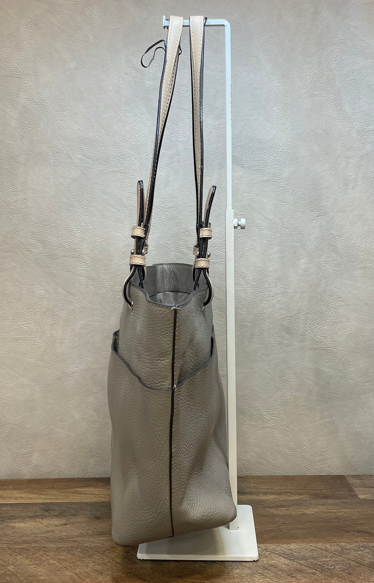 Michael Kors Grey Pebbled Leather Tote Bag Silver Hardware