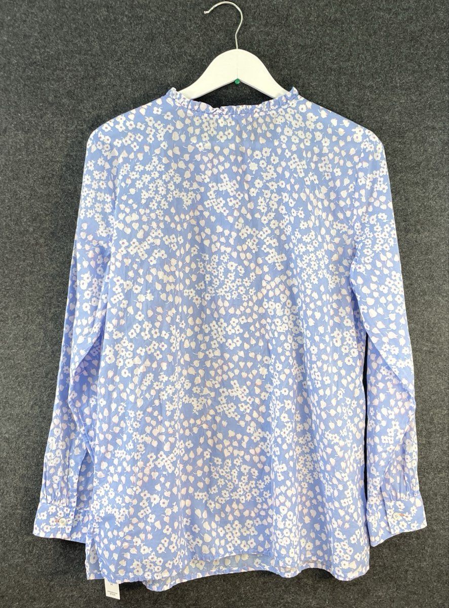 Talbots Women's Light Blue White Floral Pintuck Ruffle Blouse Sz M NWT