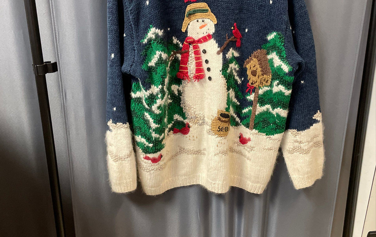Croft & Barrow Winter Snowman Cardinal Hand Knit Angora Blend Sweater Sz L