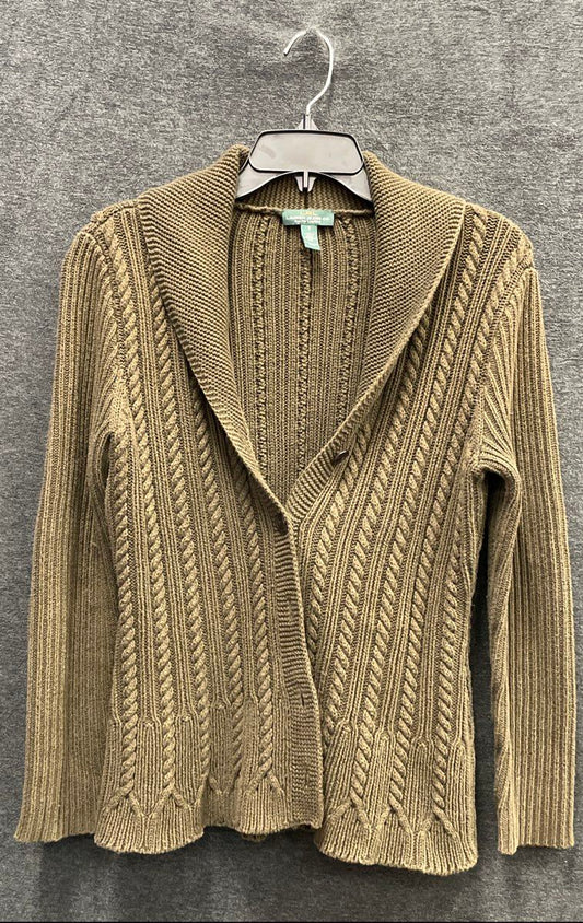 Lauren Ralph Lauren Women's Olive Green Cable Knit Cotton Cardigan Sweater Size