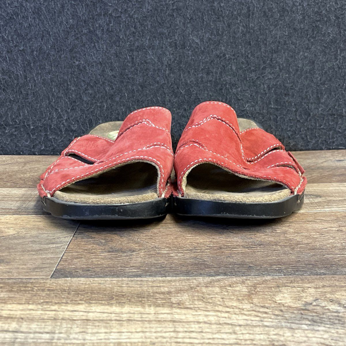Earth Shoe Kalso Red Leather Slide Sandals Contrast Stitching Women's Size 11