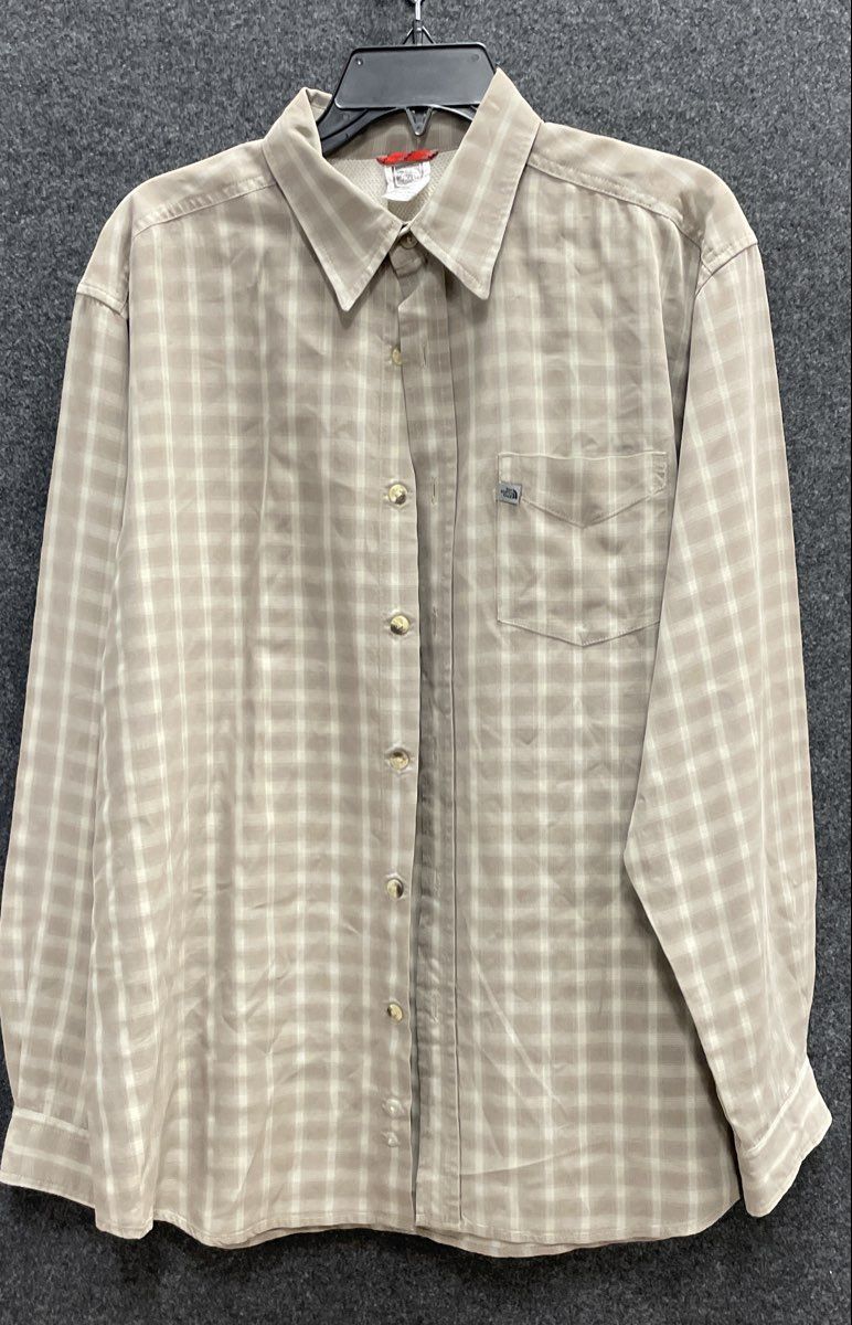 The North Face Men's Tan Plaid Long Sleeve Button Down Hiking Shirt Sz M