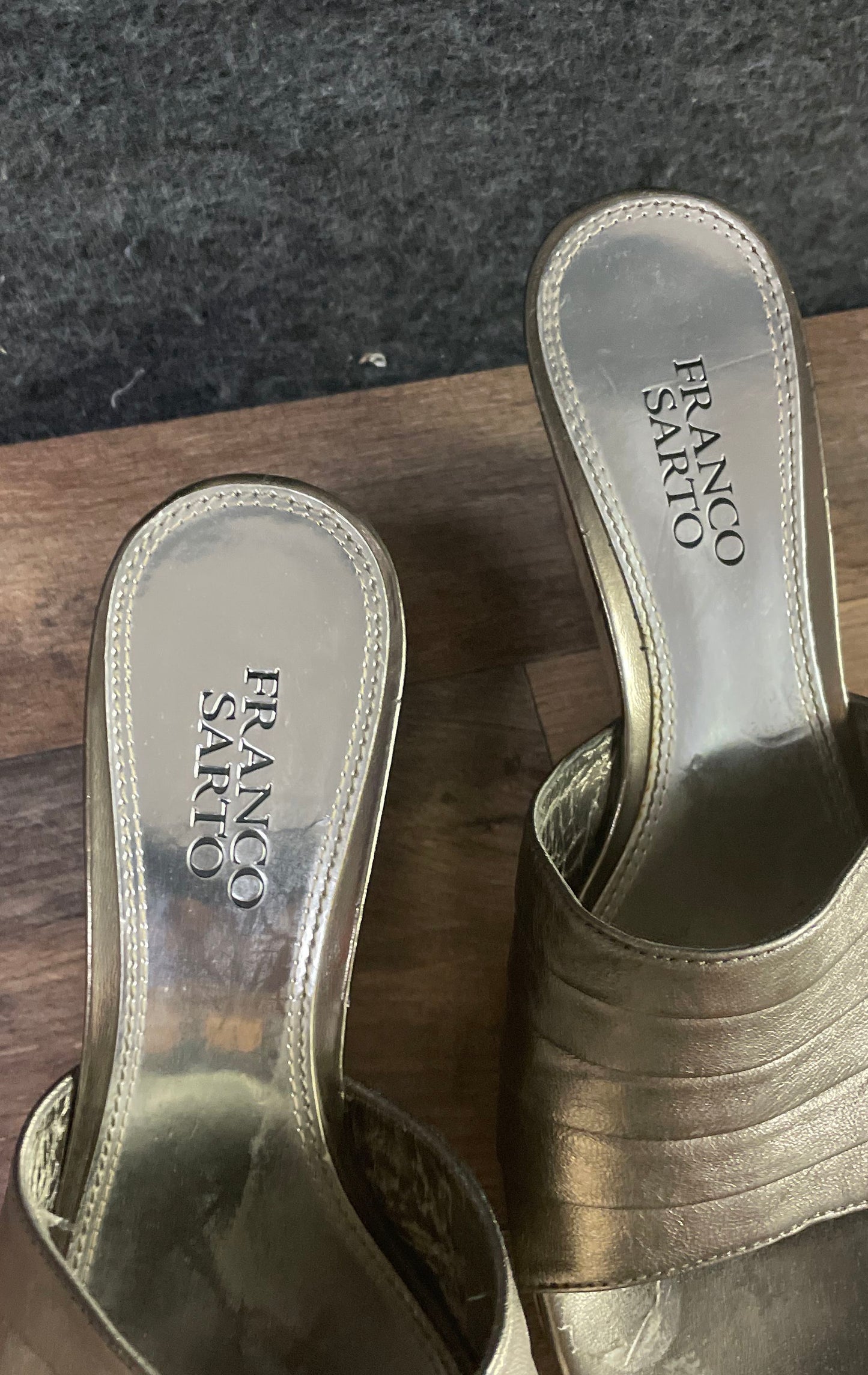 Franco Sarto Gold Bronze Metallic Cork Wedge Slide Sandals Womens Size Unknown