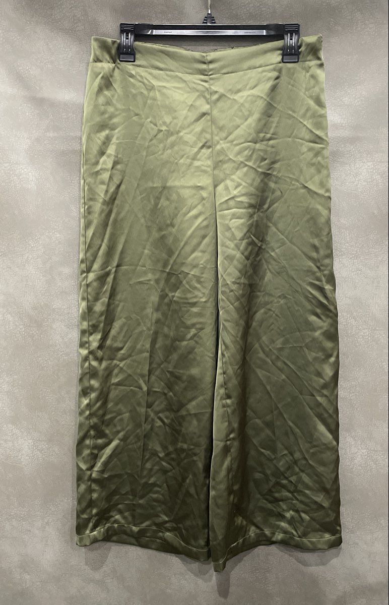 Rachel Zoe Women's Olive Green Silky Satin Wide Leg Pants Sz M