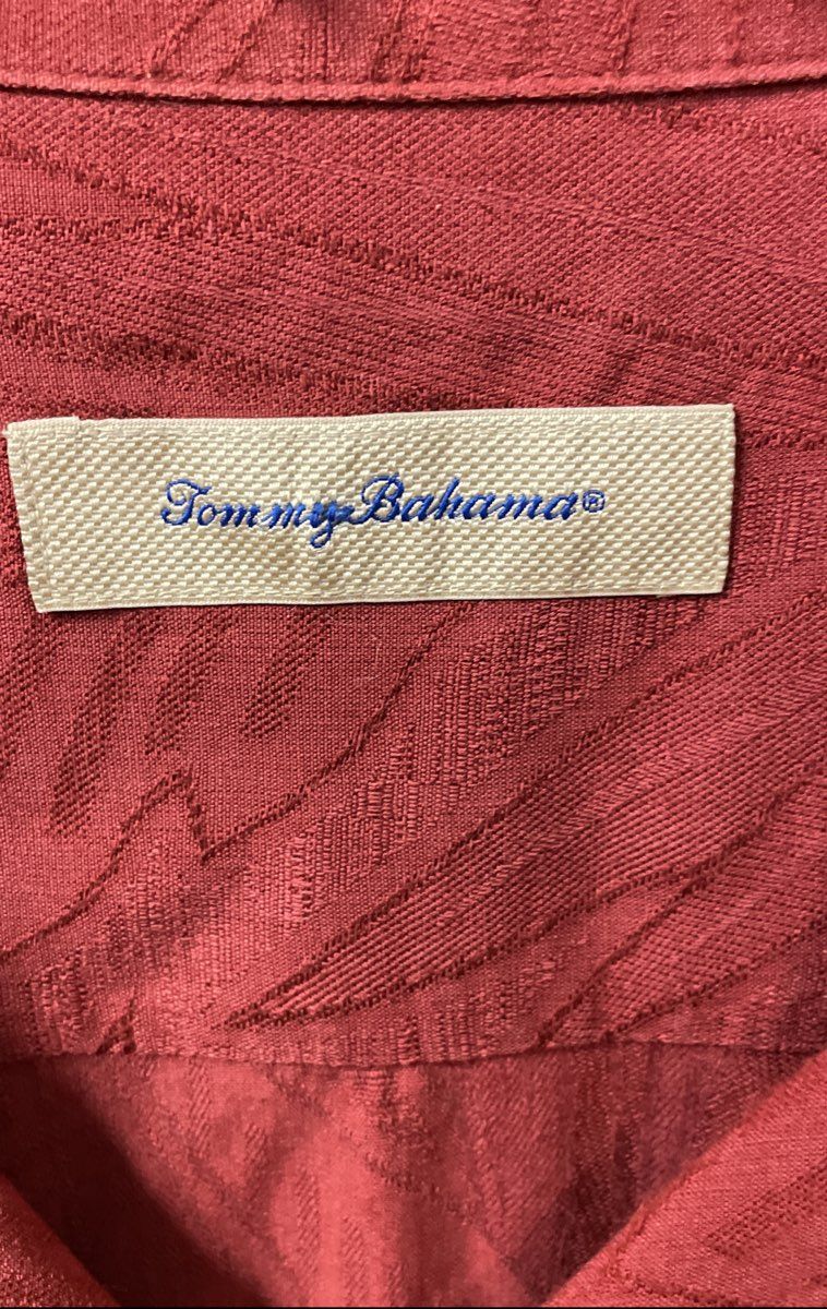 Tommy Bahama Men's Red Silk Blend Tonal Tropical Jacquard Camp Shirt Sz XXL