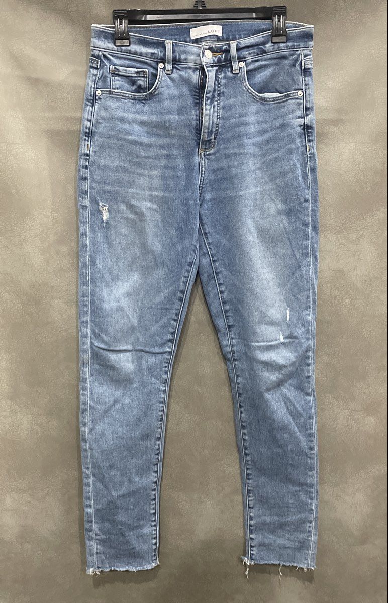 LOFT Women's Blue The Skinny High Rise Distressed Raw Hem Denim Jeans Sz 29 8