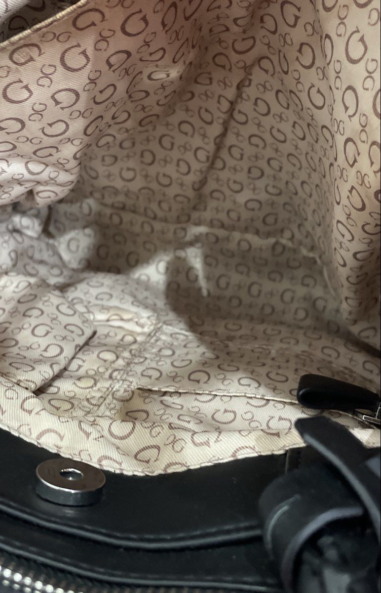 Guess Black Monogram Embossed Leather Tote Bag Large Silver Hardware