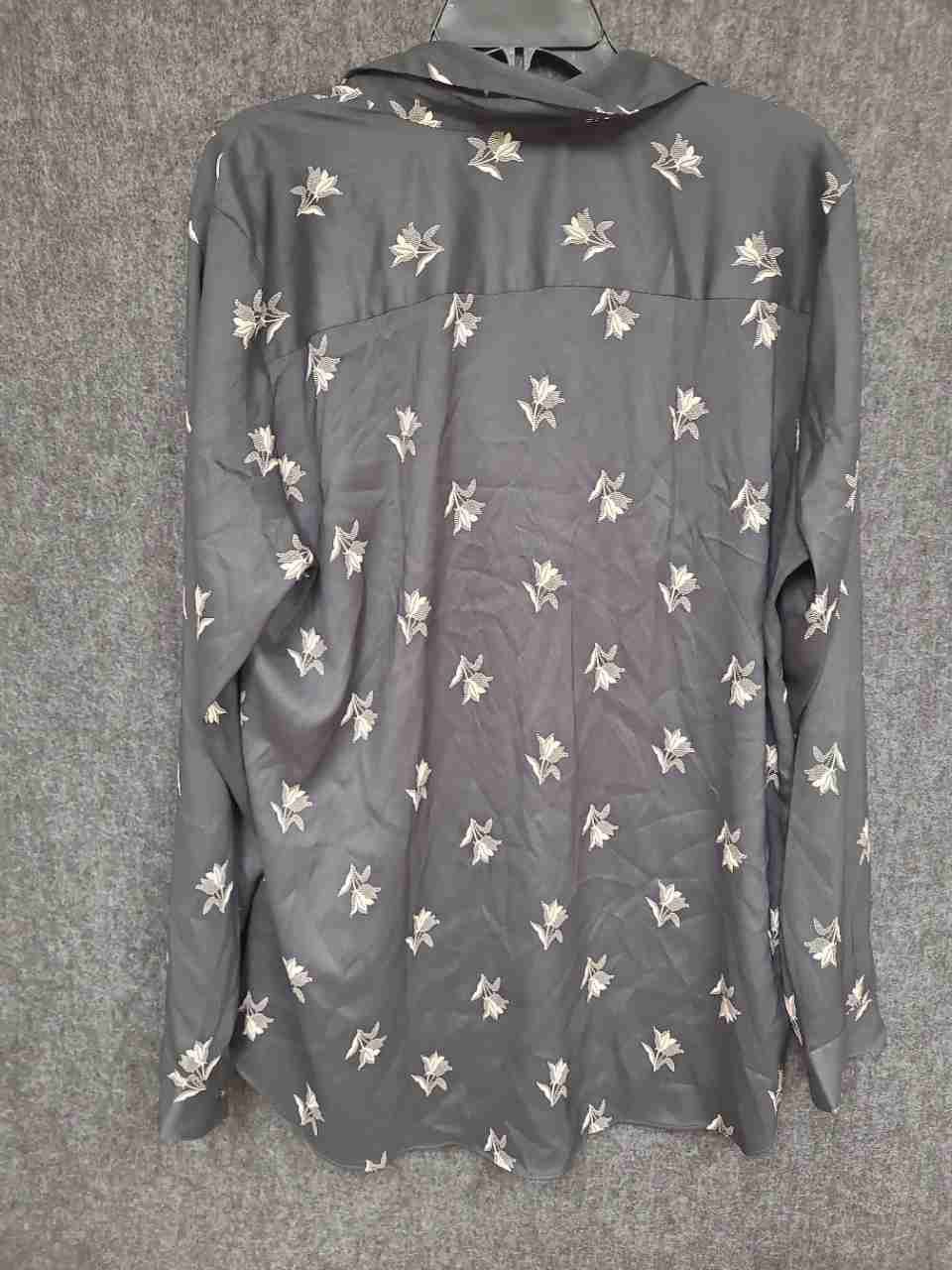 Ann Taylor Women's Black Floral Print Long Sleeve Button Down Blouse Sz XXLT NWT