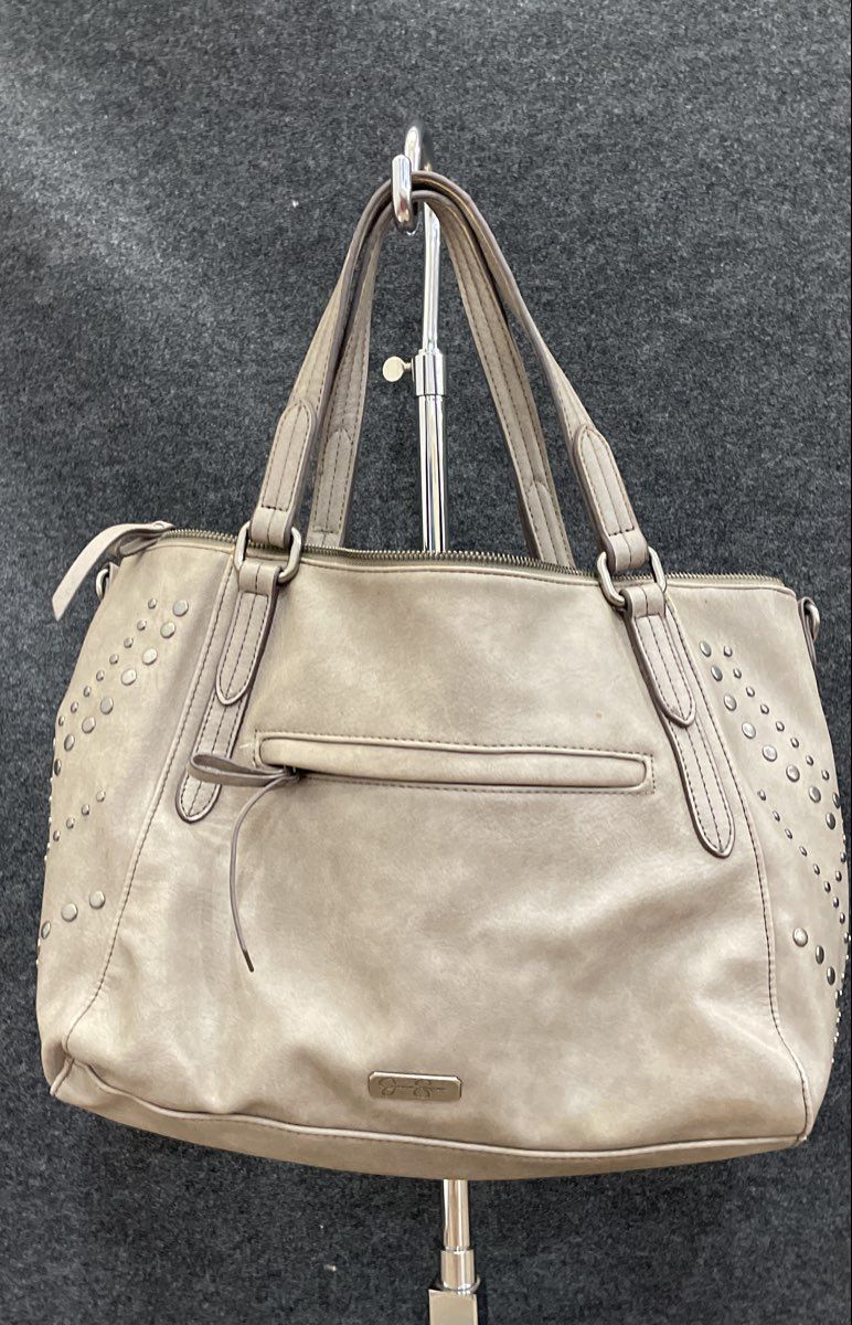 Jessica Simpson Grey Leather Studded Large Tote Satchel Handbag