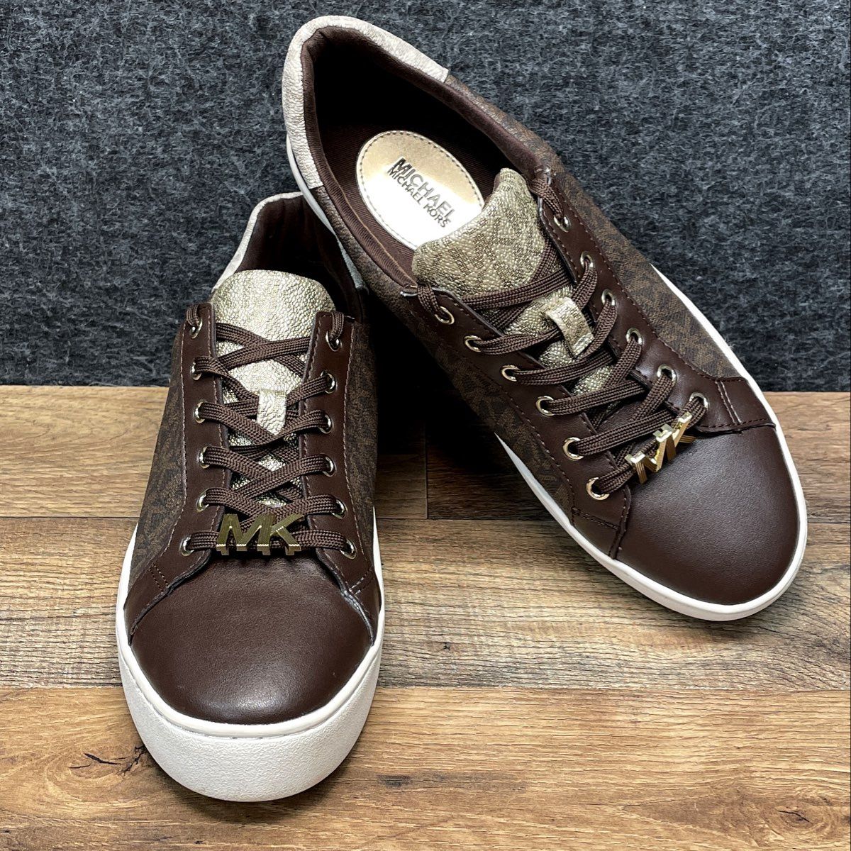 Michael Kors Poppy Brown Signature Logo Platform Sneakers Women's Size 9